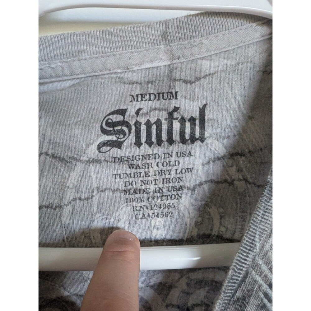 SINFUL AFFLICTION Y2K 00s Wing Bling Long Sleeve Shirt Layered Crest Biker - Picture 5 of 9